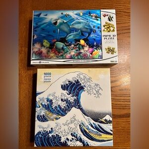 Set of 2 Ocean Puzzles - 3D Dolphin and Wave
